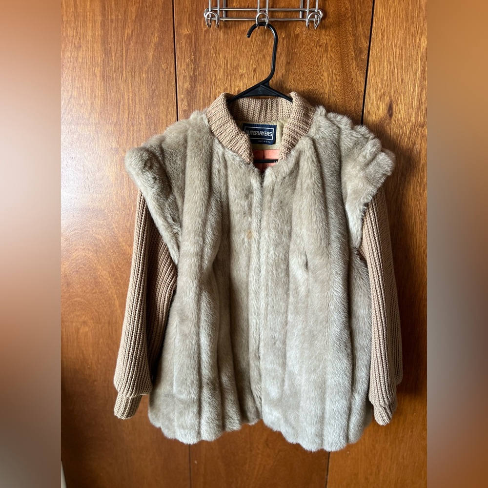Outerlayer Tan Vest with Plush Fur and Knitted Accents